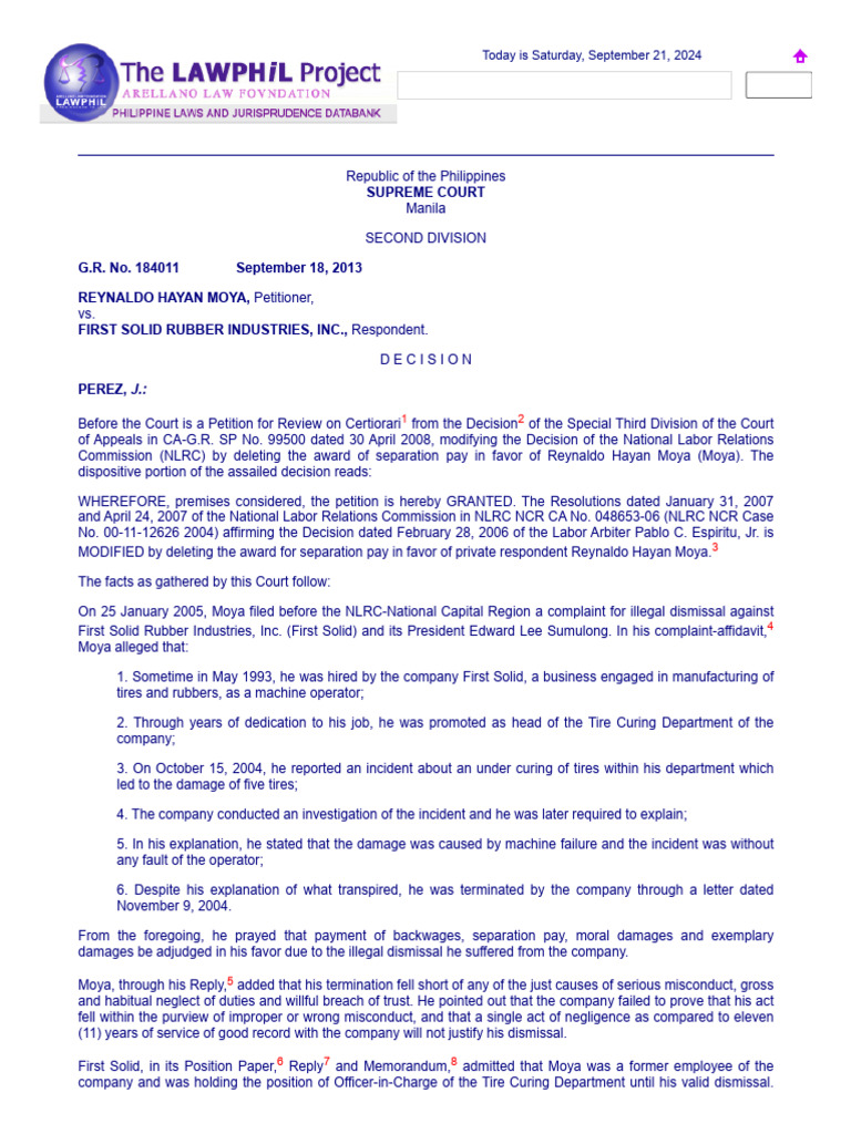 MOYA Vs First Solid Rubber | PDF | Employment | Labour Law