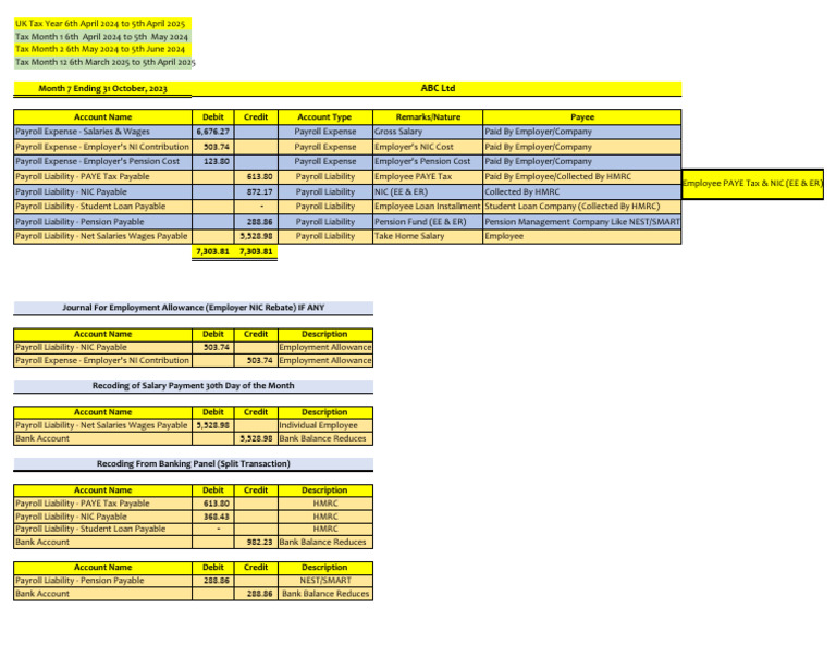 ABC Ltd. Payroll October 2023 | PDF | Payroll | Debits And Credits