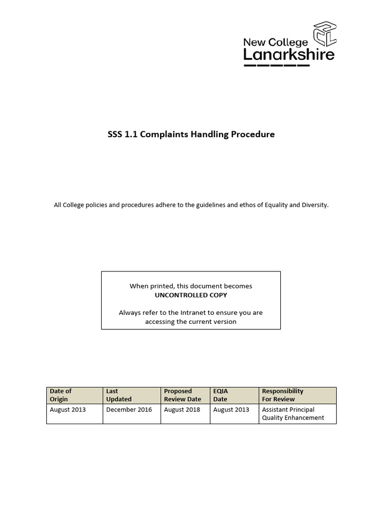Complaints Handling Procedure Guide Pdf