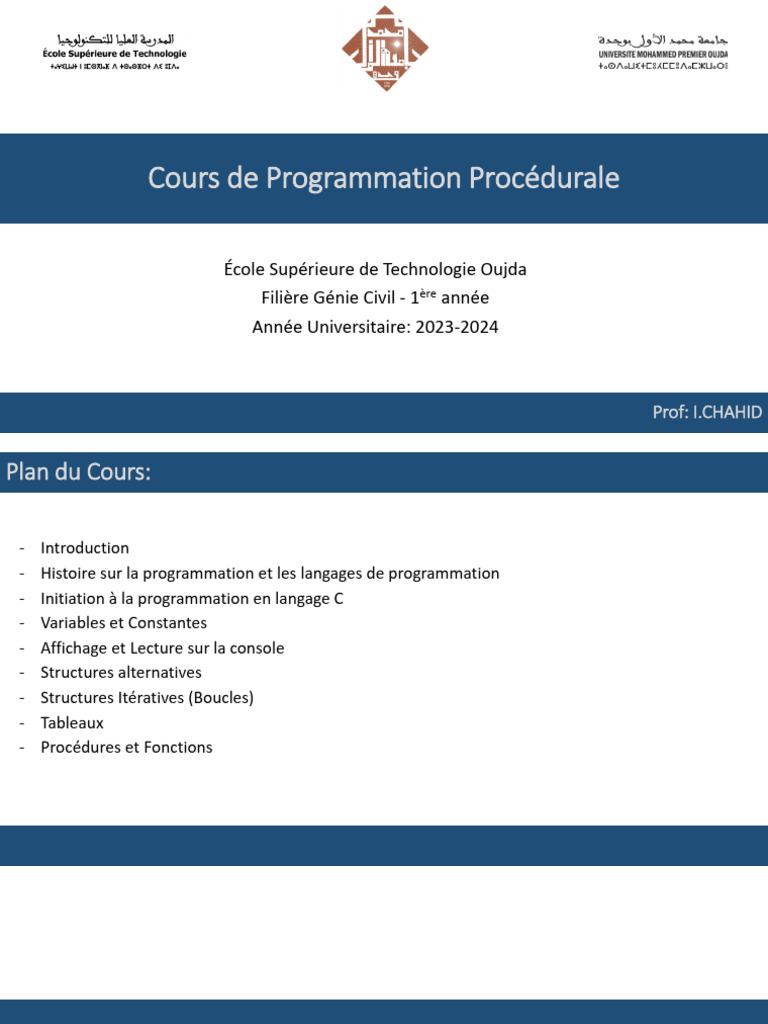 Cours de Programmation Procédurale | PDF | Programmation informatique ...