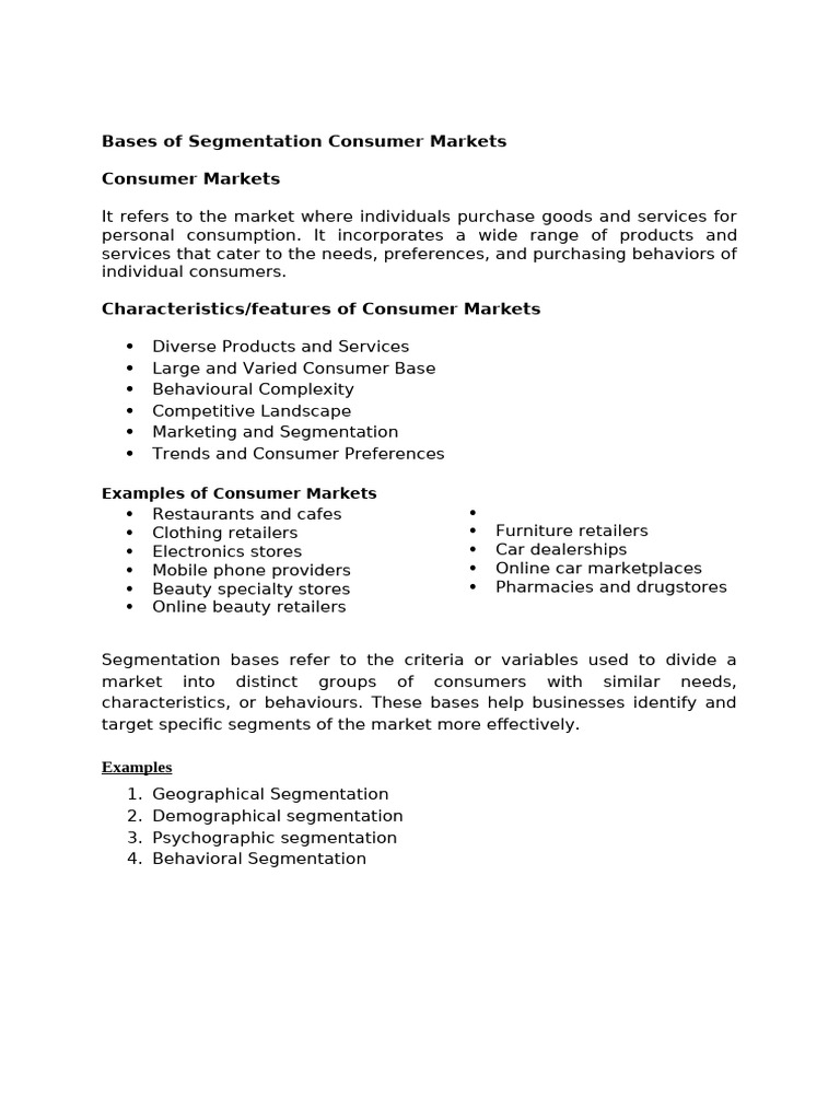 Bases of Segmentation in Consumer Markets | PDF
