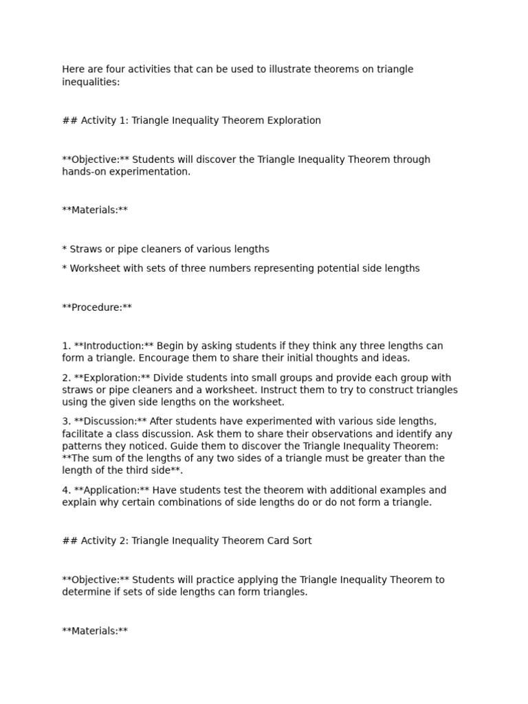 Here Are Four Activities That Can Be Used To Illustrate Theorems On ...