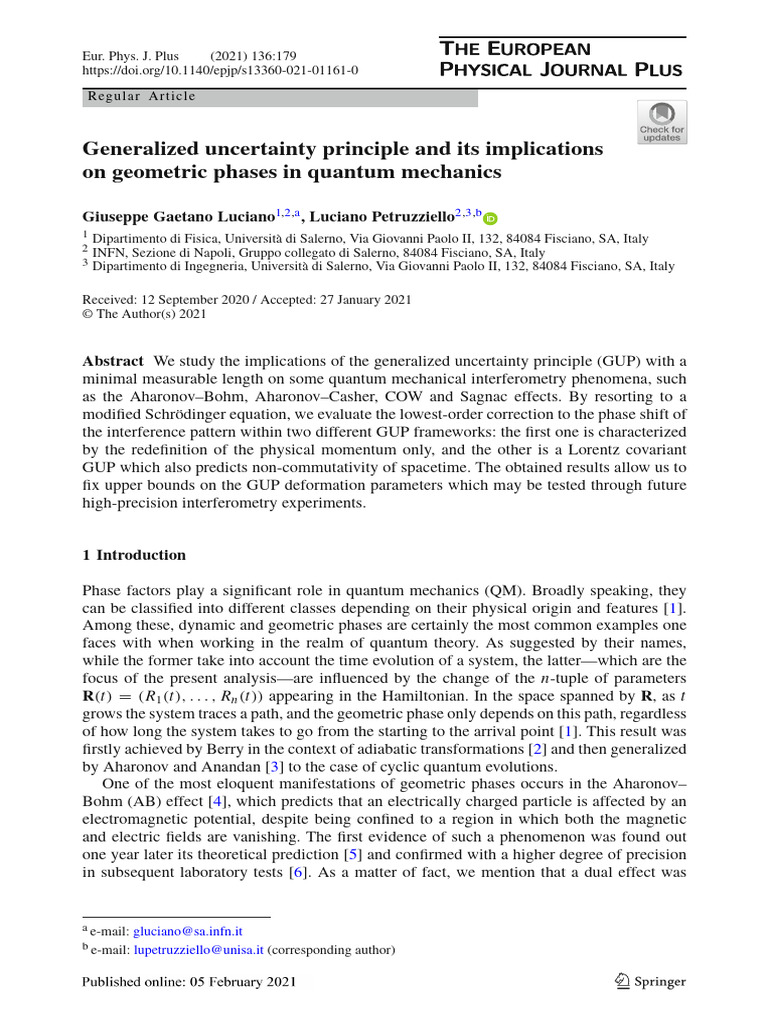 GUP Effects on Quantum Geometric Phases | PDF | Uncertainty Principle ...