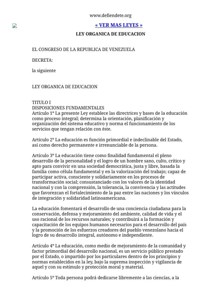 Ley Organica de Educacion | PDF | Educación más alta | Educación de la ...