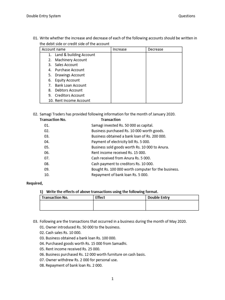 Double Entry Accounting Transactions Guide | PDF | Debits And Credits ...