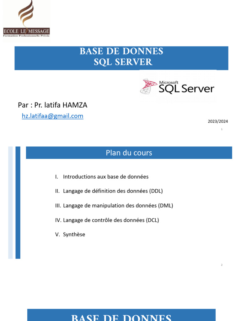 DDL et Bases de Données SQL 2023 | PDF | Bases de données | Microsoft ...