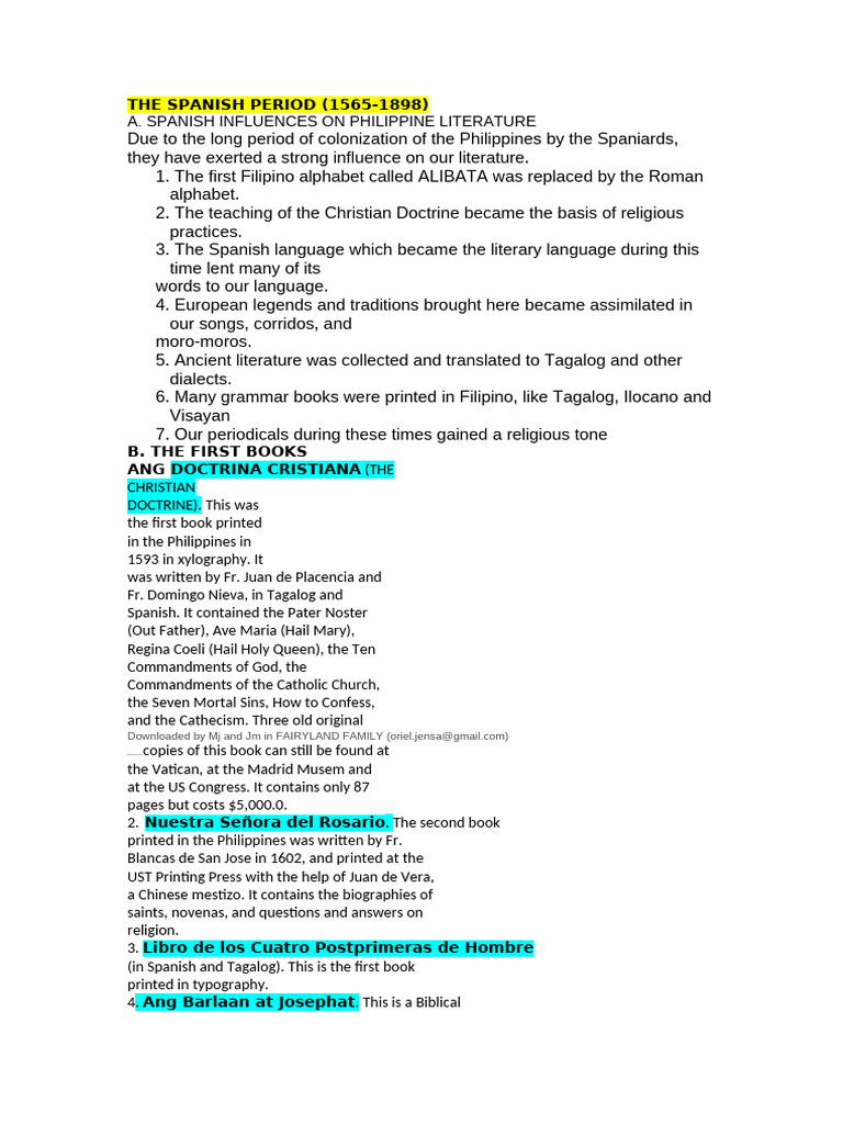 The Spanish Period | PDF | Tagalog Language | Philippines