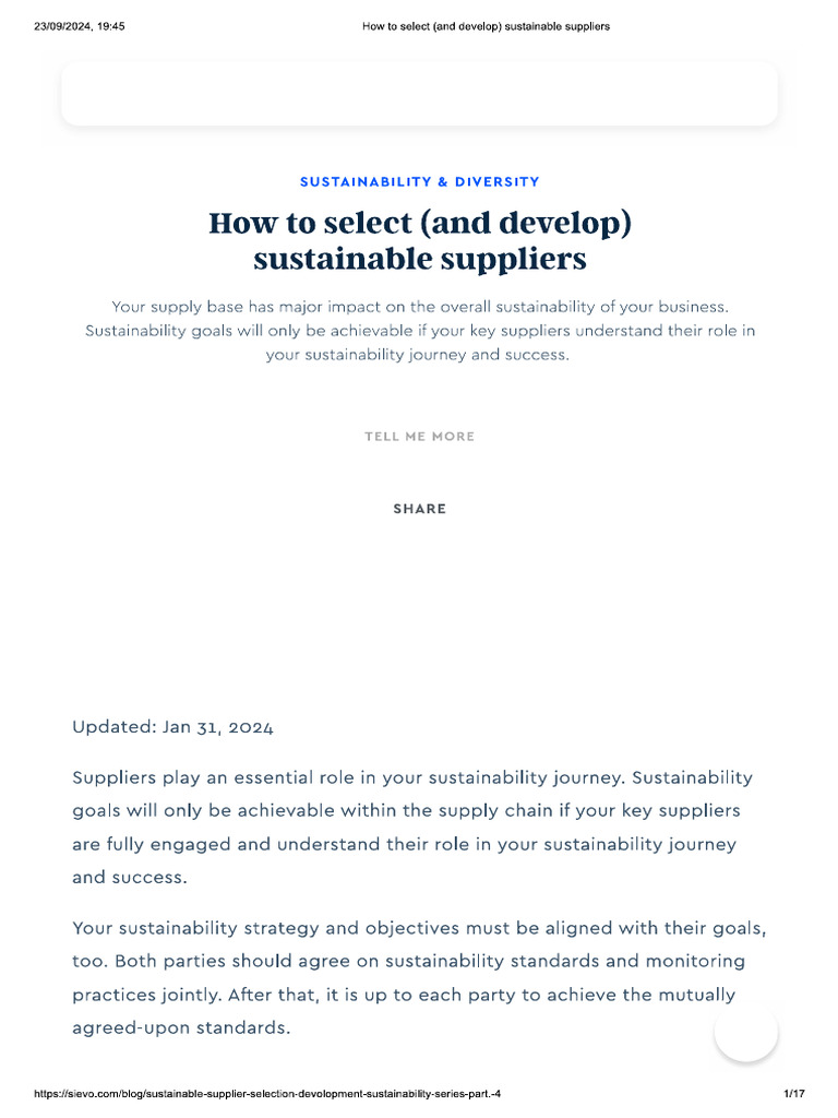 How To Select (And Develop) Sustainable Suppliers | PDF
