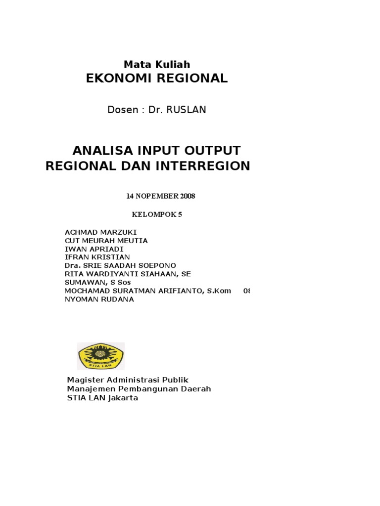 Regional & Interregional Input Output Analysis | PDF