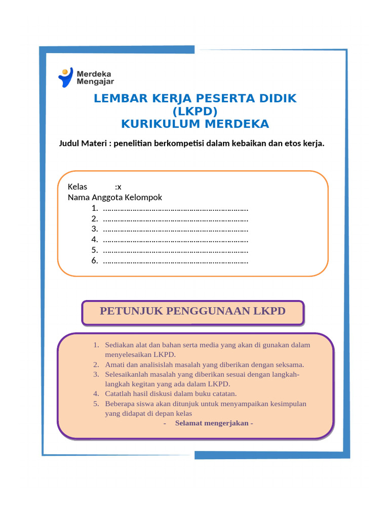 LKPD Penelitian Etos Kerja Kelas X | PDF