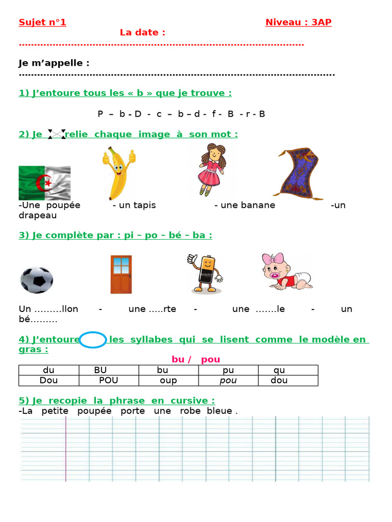 Devoirs de français 3AP | PDF