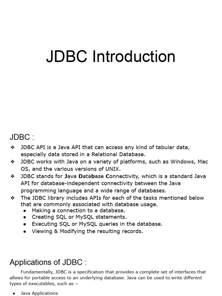 JDBC Introduction | PDF | Databases | Software