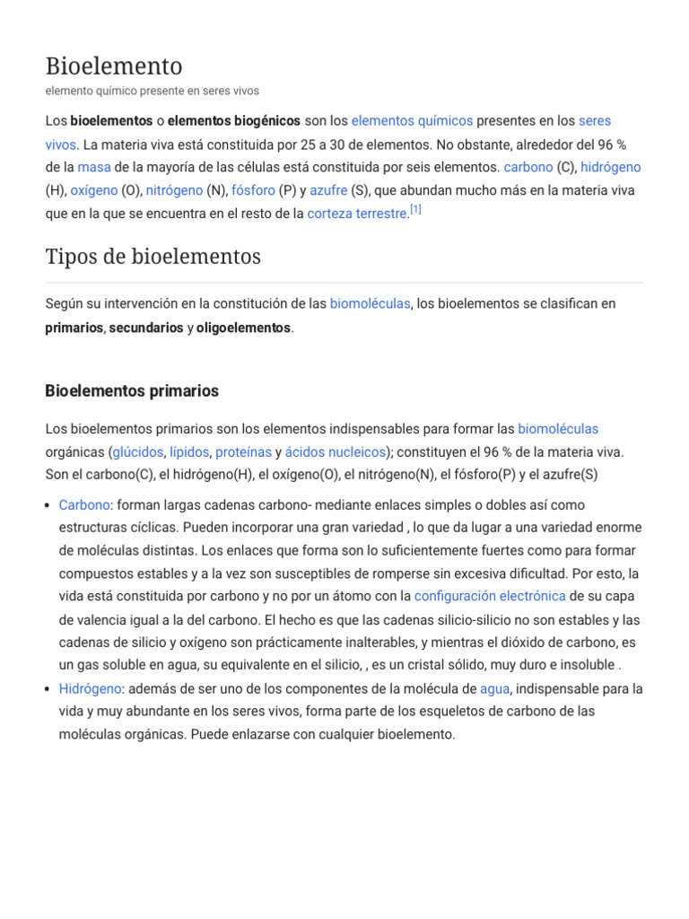 Bioelemento - Wikipedia, La Enciclopedia Libre | PDF | Biomoléculas ...