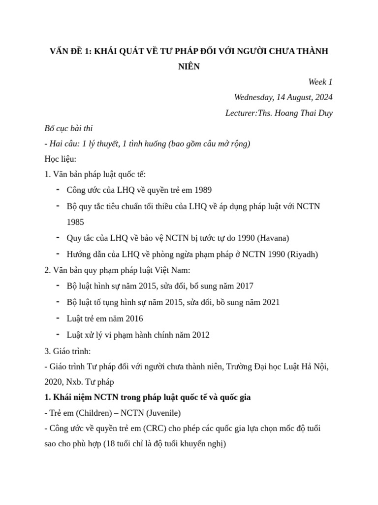 Bài Giảng Tư Pháp Đối Với NCTN | PDF