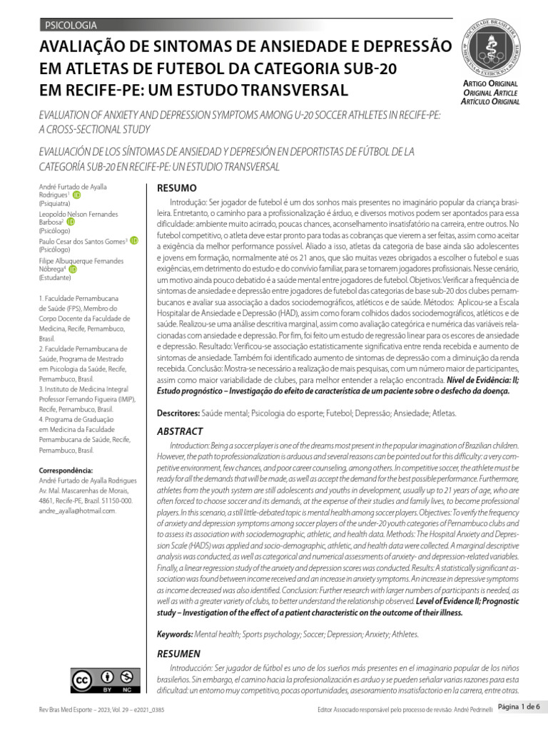 Sintomas de Ansiedade e Depressão em Atletas | PDF | Depressão ...