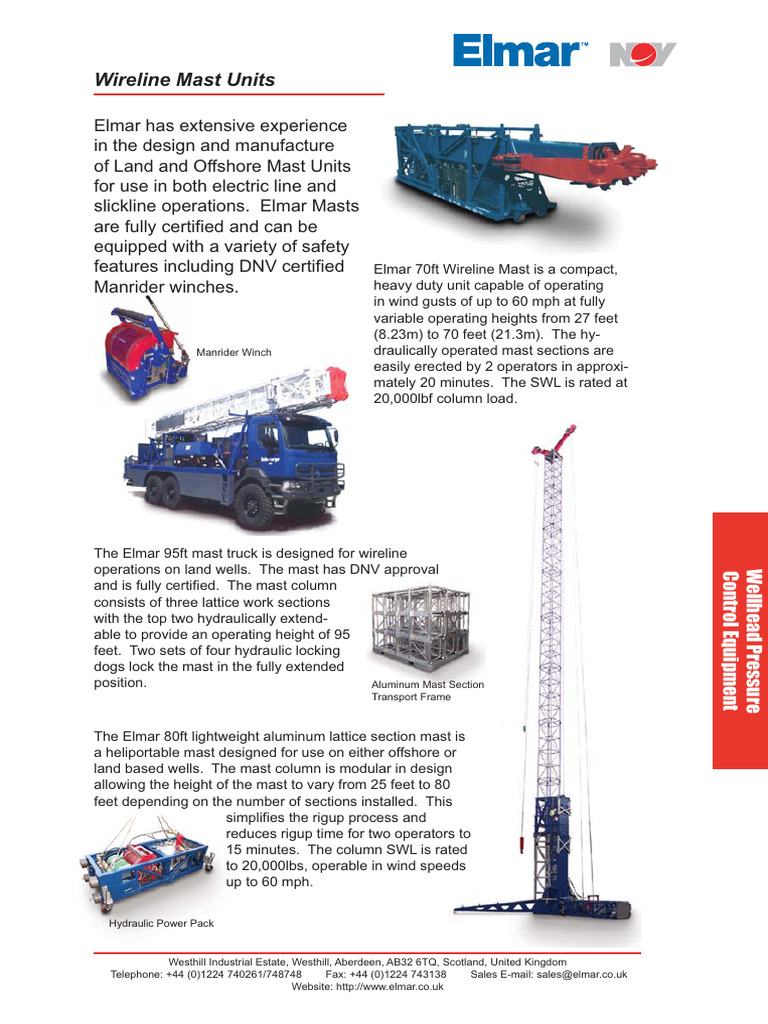 Elmar Wireline Mast & Pressure Control Equipment | PDF | Valve | Pipe ...