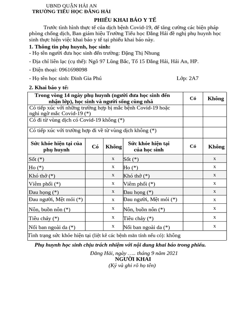 khai y tế- TH Đằng Hải Phú | PDF