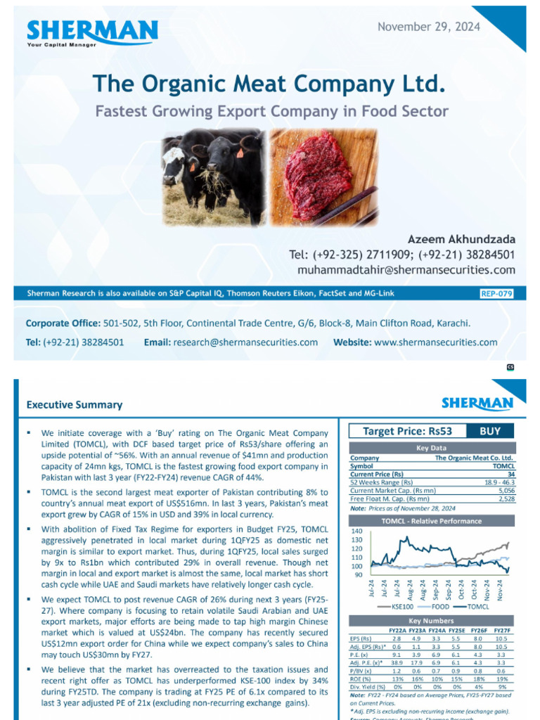 TOMCL - Fastest Growing Export Company in Food Sector | PDF