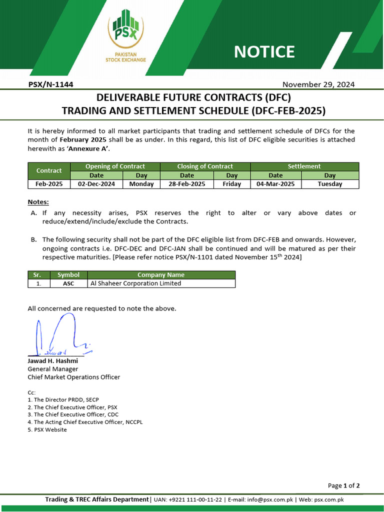 DFC Trading Schedule for Feb 2025 | PDF | Government Of Pakistan | Karachi