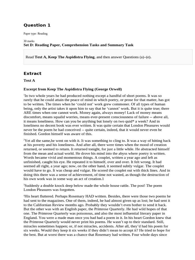 English Questions A-E and Summary Writing | PDF
