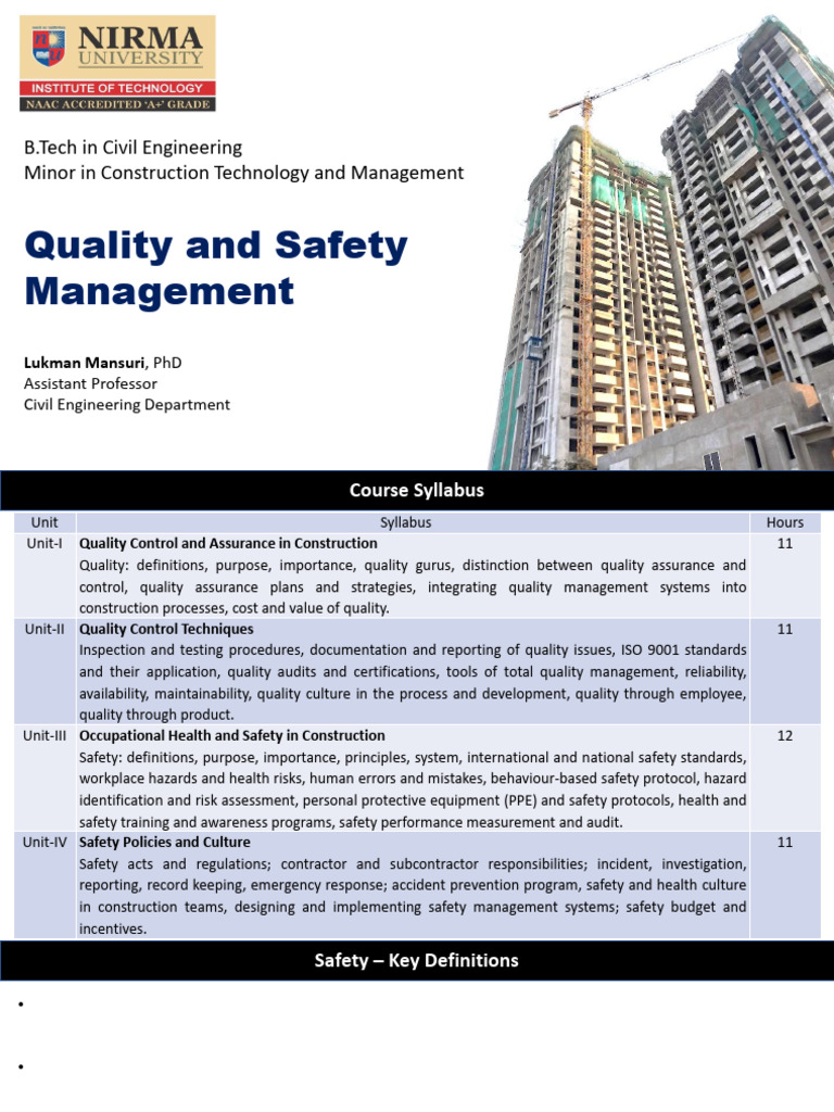 Construction Quality and Safety Management | PDF | Personal Protective ...