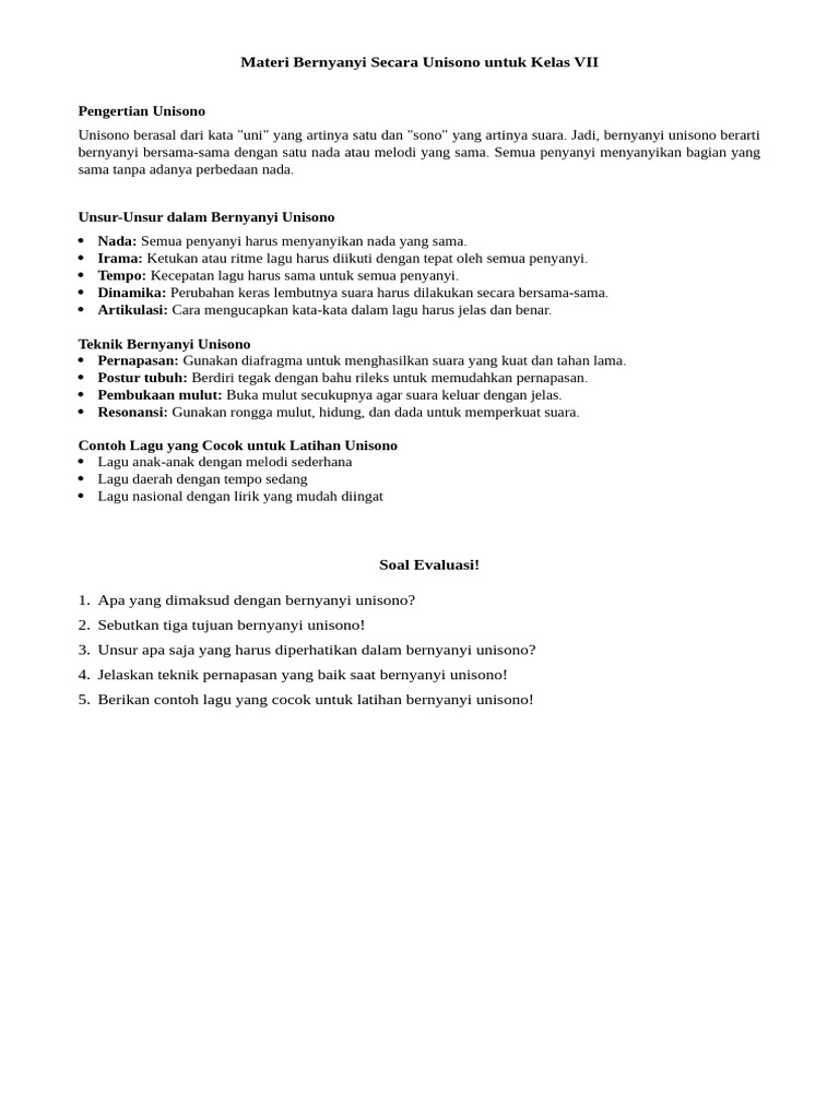 Materi Bernyanyi Secara Unisono | PDF