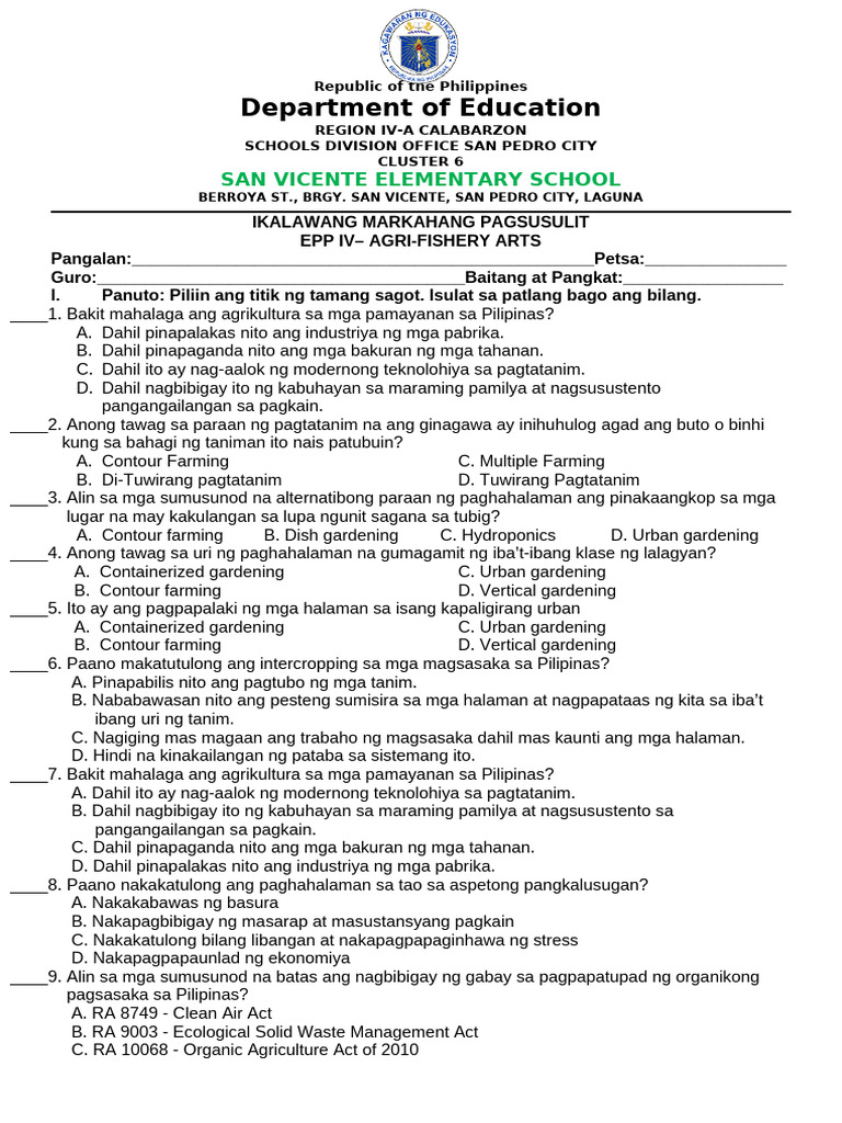 Second Periodical Test in Epp | PDF