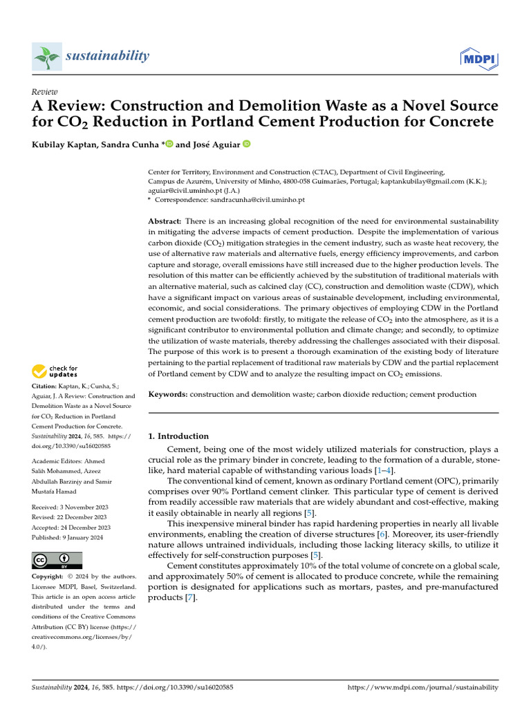 Sustainability 16 00585 | PDF | Cement | Carbon Capture And Storage