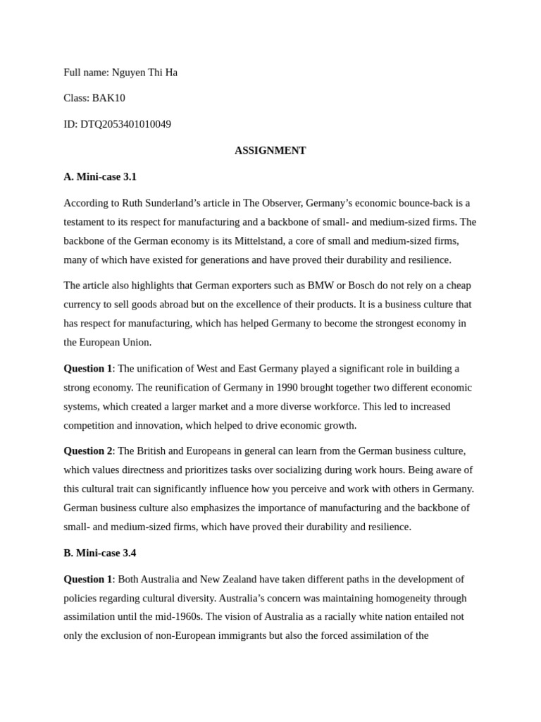 Germany and Oceania: Economic Insights | PDF | Multiculturalism | New ...