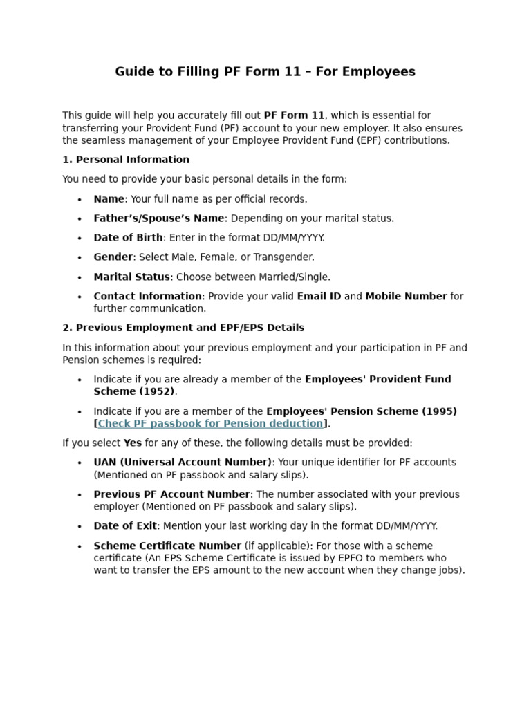 Guide to filling pf form 11 pdf