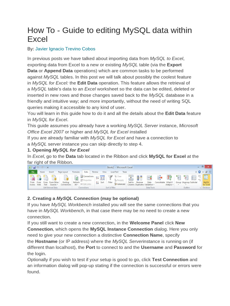 Edit MySQL Data in Excel Guide | PDF | Microsoft Excel | My Sql