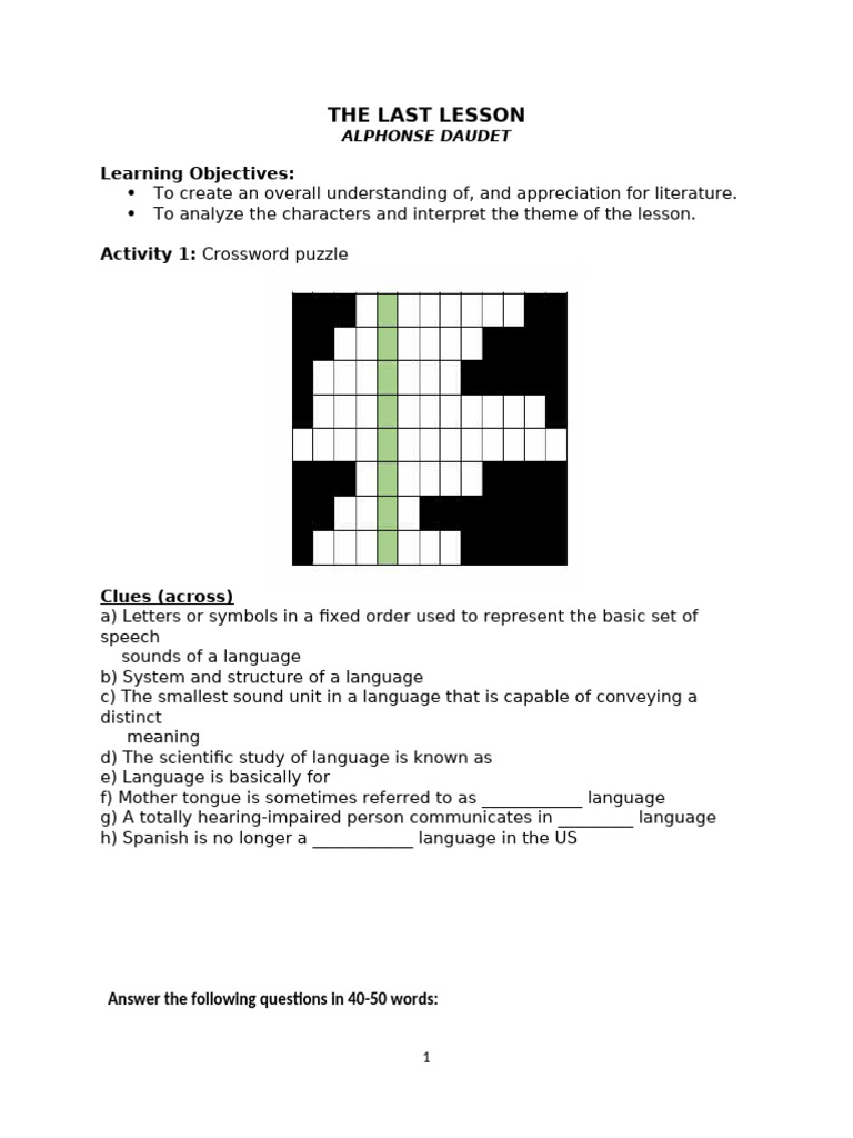 Analyzing "The Last Lesson" Themes | PDF