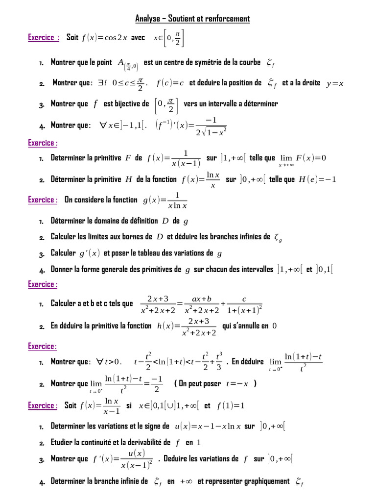 Analyse des fonctions et primitives mathématiques | PDF | Mathématiques ...