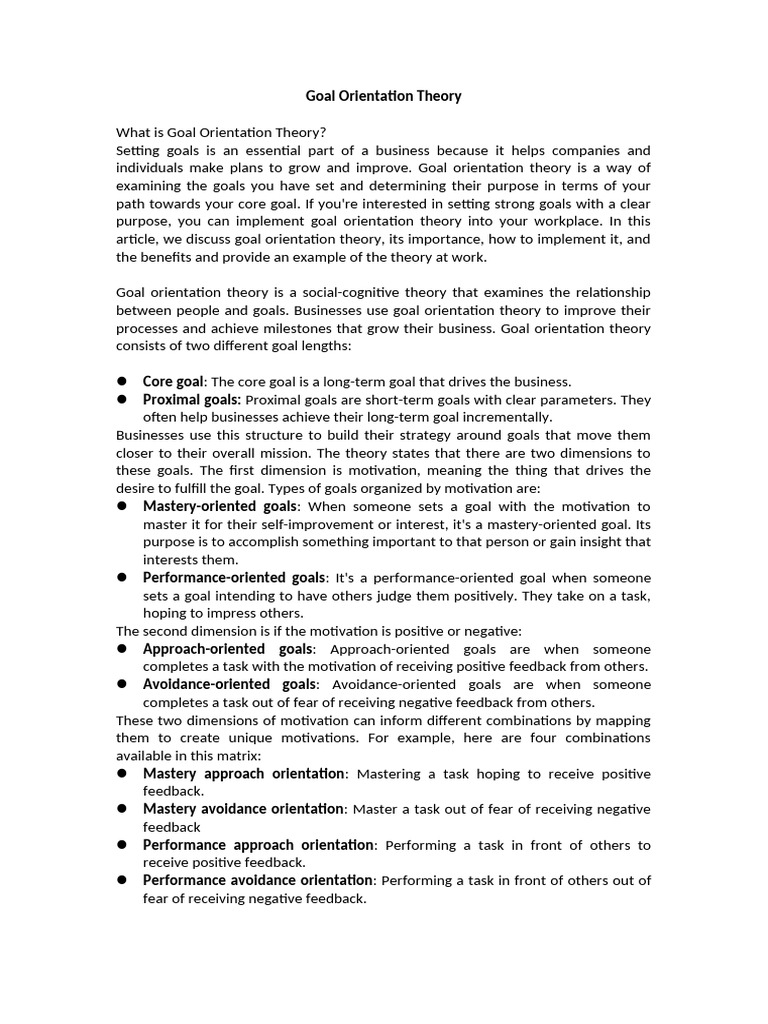 Goal Orientation Theory | PDF | Goal | Motivational