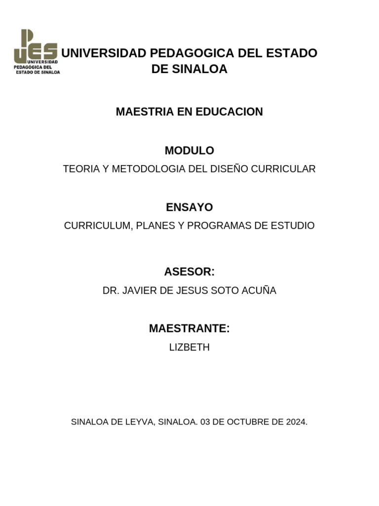 Currículum y Planes de Estudio en Educación | PDF | Plan de estudios ...