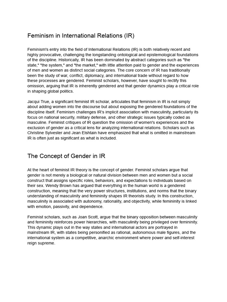 Feminist Perspectives in International Relations | PDF | Gender Studies ...