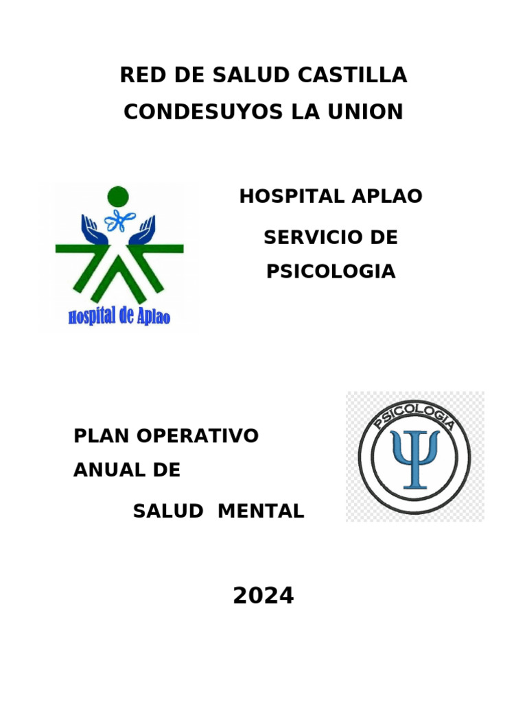 Plan Anual de Salud Mental 2024 Aplao | PDF | Salud mental | Trastorno ...