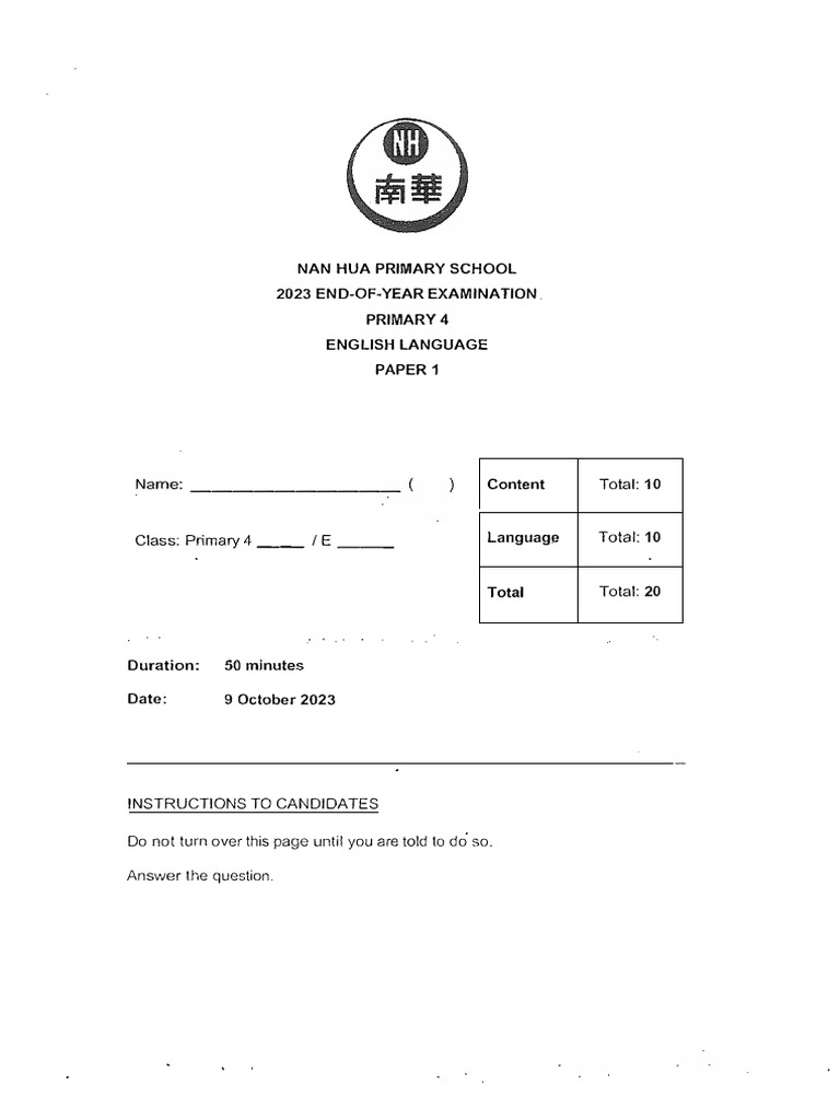Primary 4 English Exam Paper 2023 | PDF
