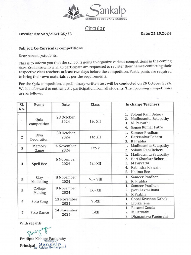 Circular No.-23 - Co-Curricular Competitions | PDF