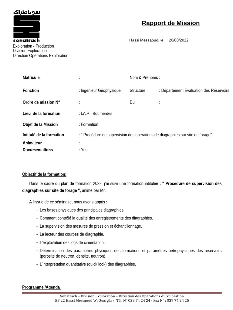 Formation sur la supervision des diagraphies | PDF | Forage