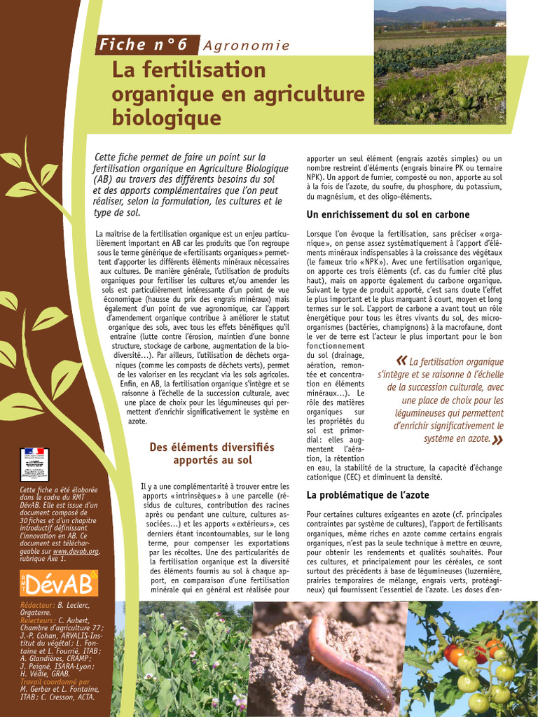Fertilisation organique en agriculture biologique | PDF | Fertilisant ...