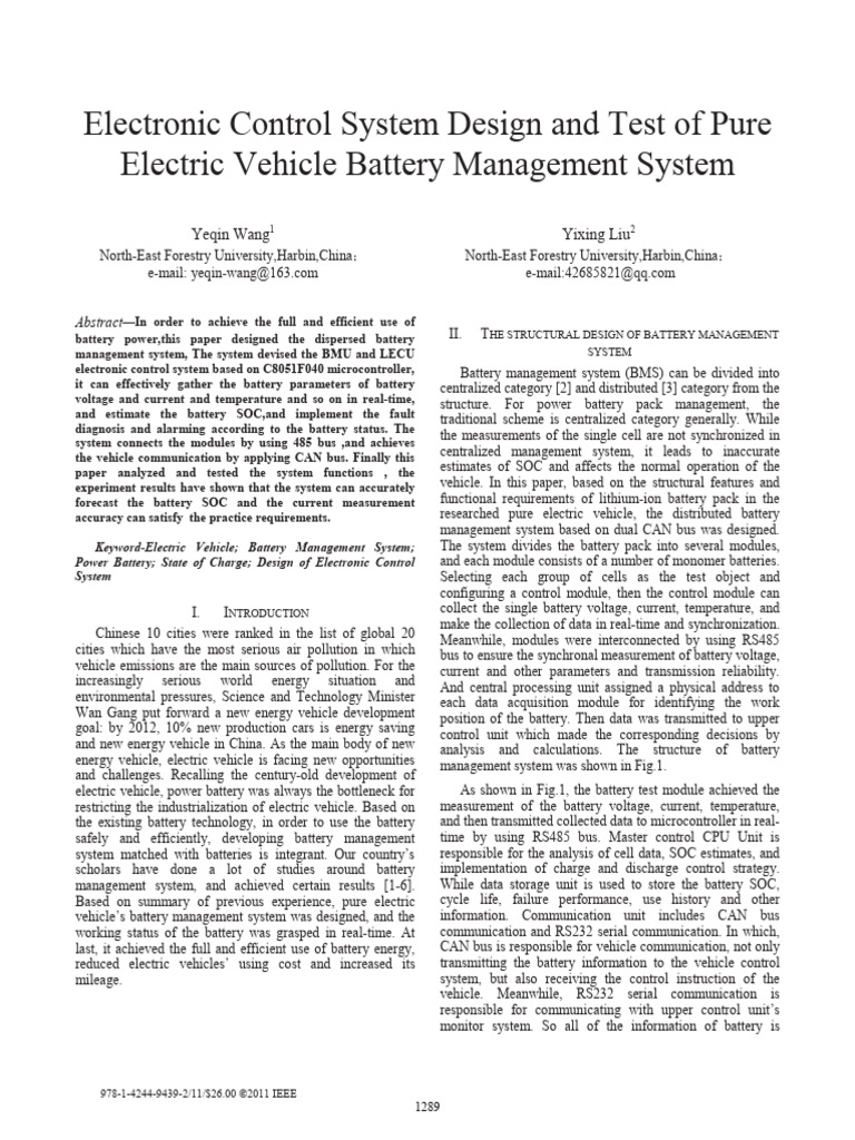 Electric Vehicle Battery Management System | PDF | Power Supply ...