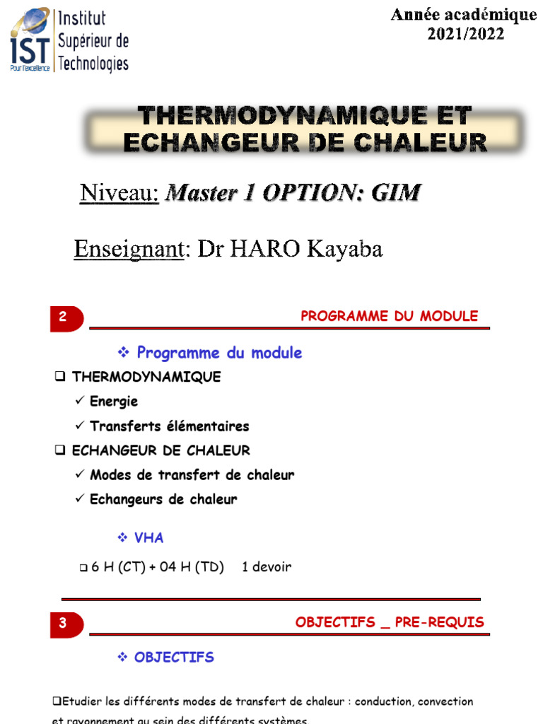 Cours Thermo - M1 GIM1 - Version Finale | PDF | Transfert thermique ...