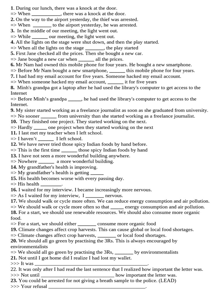 Quizziz - Sentence Transformation 1-Handout | PDF