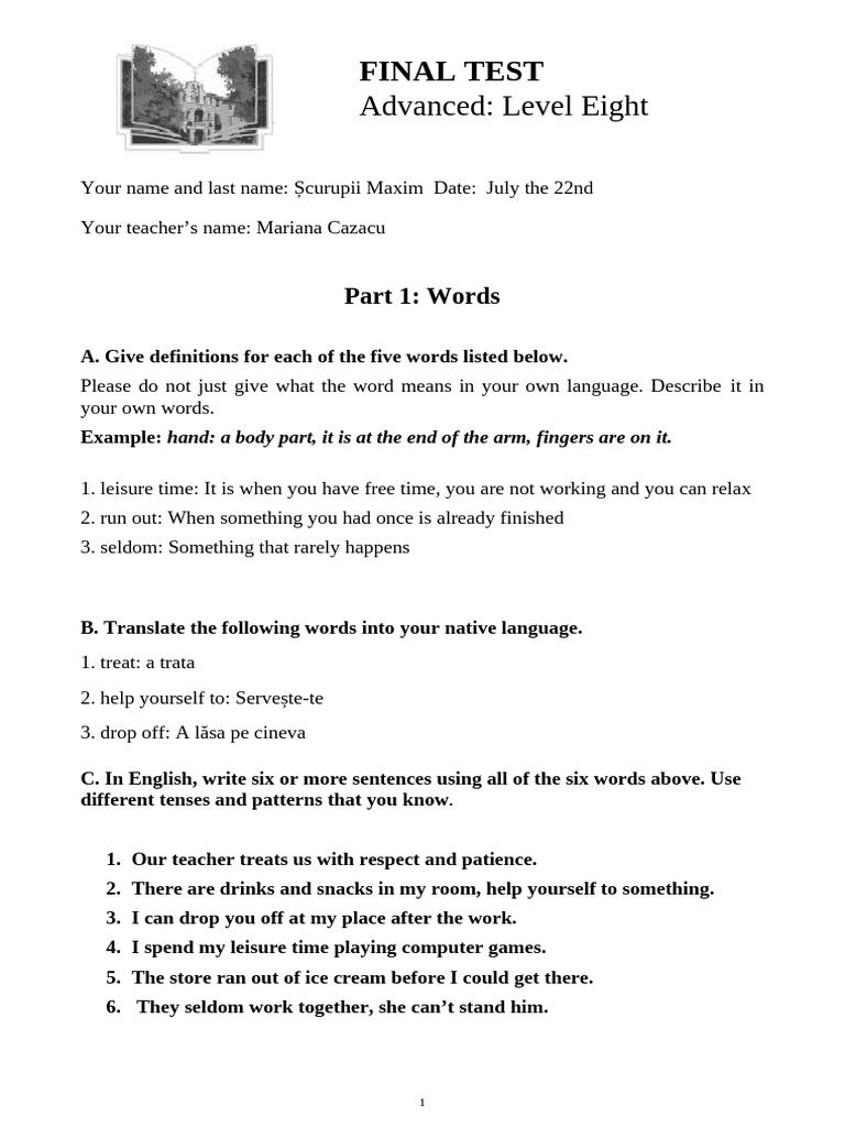 Advanced English Test Level Eight | PDF | Conversation | Human ...