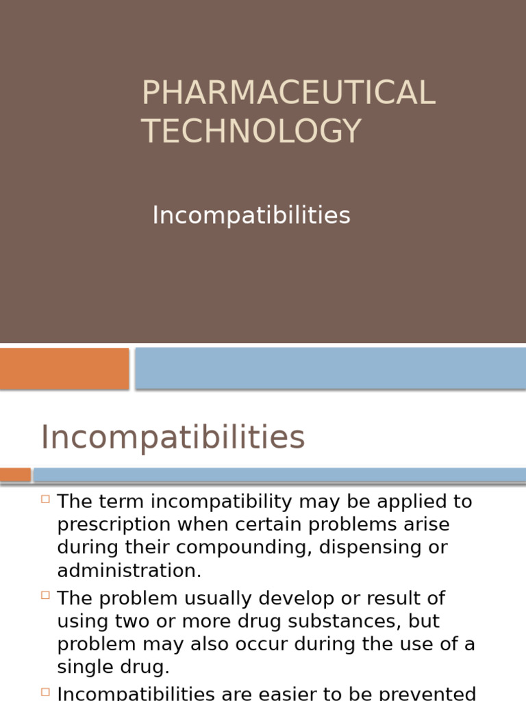 Pharmaceutical Technology: Incompatibilities | PDF | Solubility | Acid