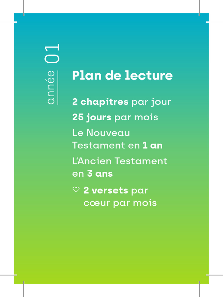 Plan de lecture biblique annuel | PDF | Livres de la Bible | Livres sur ...