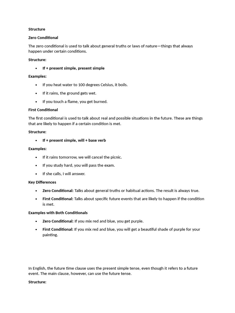 Grammar, Zero Conditon, First Conditonal, Futre Time Clause | PDF ...