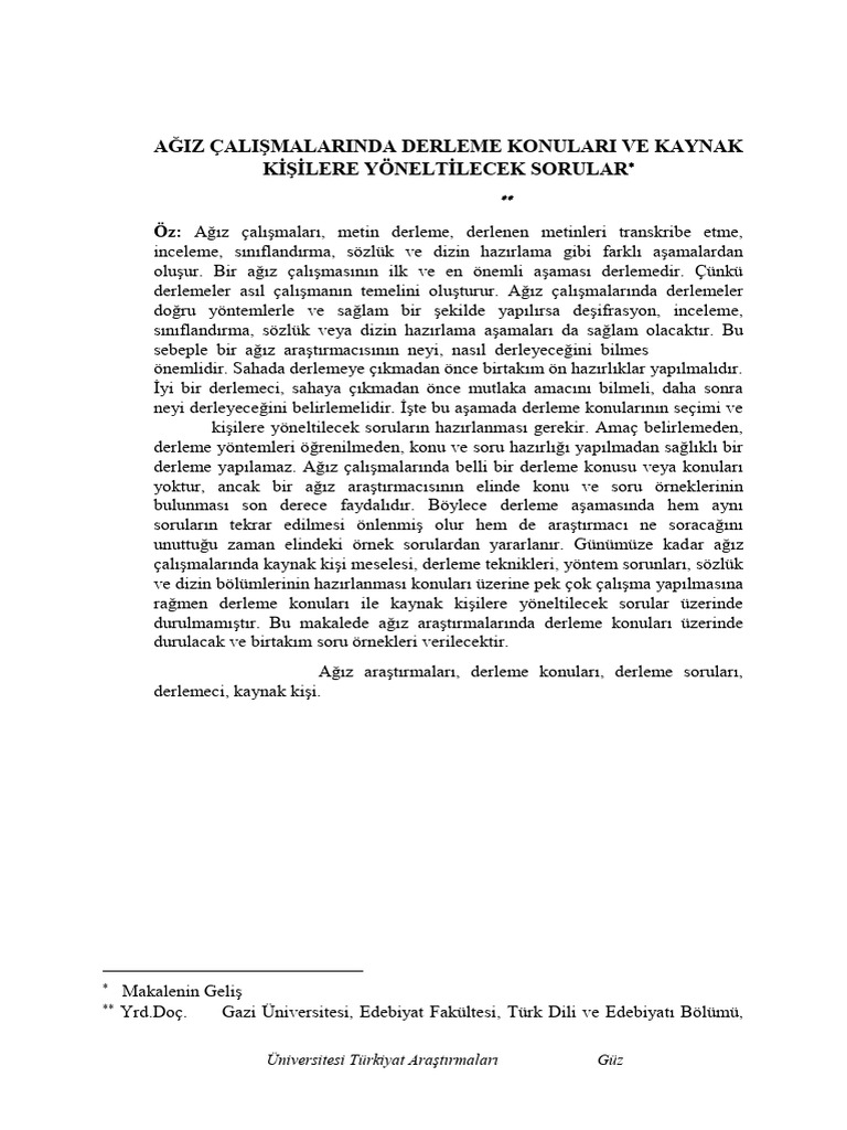 Agiz Calismalarinda Derleme Konulari Ve | PDF