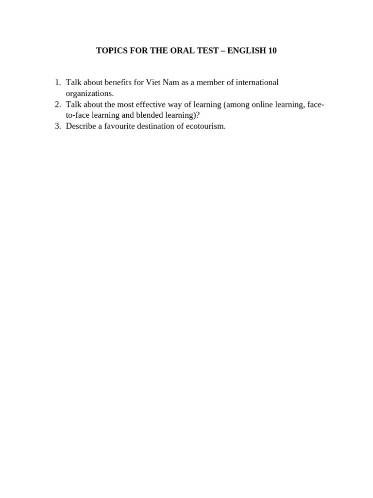 English 10 - Speaking Test - The Second Semester | PDF